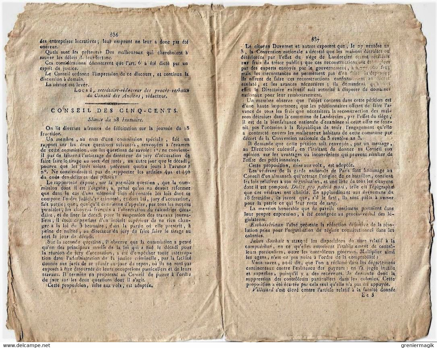 Journal Des Débats Et Lois Frimaire An VI 1797 Tarn Castre Albi/Négociation France Angleterre/Landrecies/Papier-monnaie - Journaux Anciens - Avant 1800