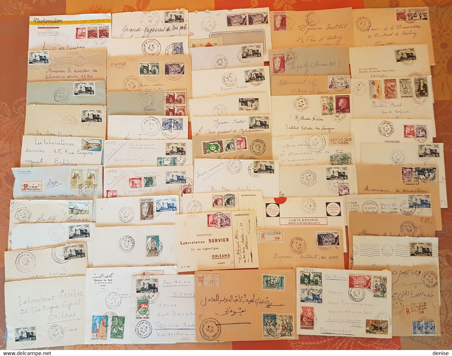 Tunisie - Lot De 50 Lettres - DEPART 1 EURO - AFFRANCHISSEMENTS Et OBLITERATIONS - Tunisie (1956-...)