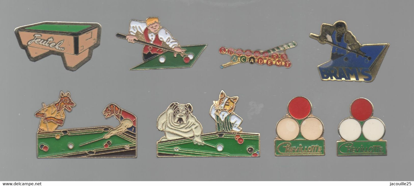 PINS PIN'S BILLARD 739 SNOOKER CHEVILLOTTE CHIEN JEUTEL BRAM'S LOT 8 PINS - Billard