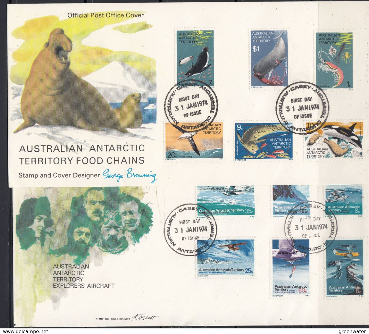 AAT 1973/1974 Definitves 12v 4x2FDC Casey, Davis, Mawson, Macquarie Island (F8661) - FDC