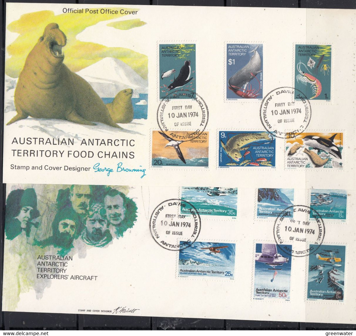 AAT 1973/1974 Definitves 12v 4x2FDC Casey, Davis, Mawson, Macquarie Island (F8661) - FDC