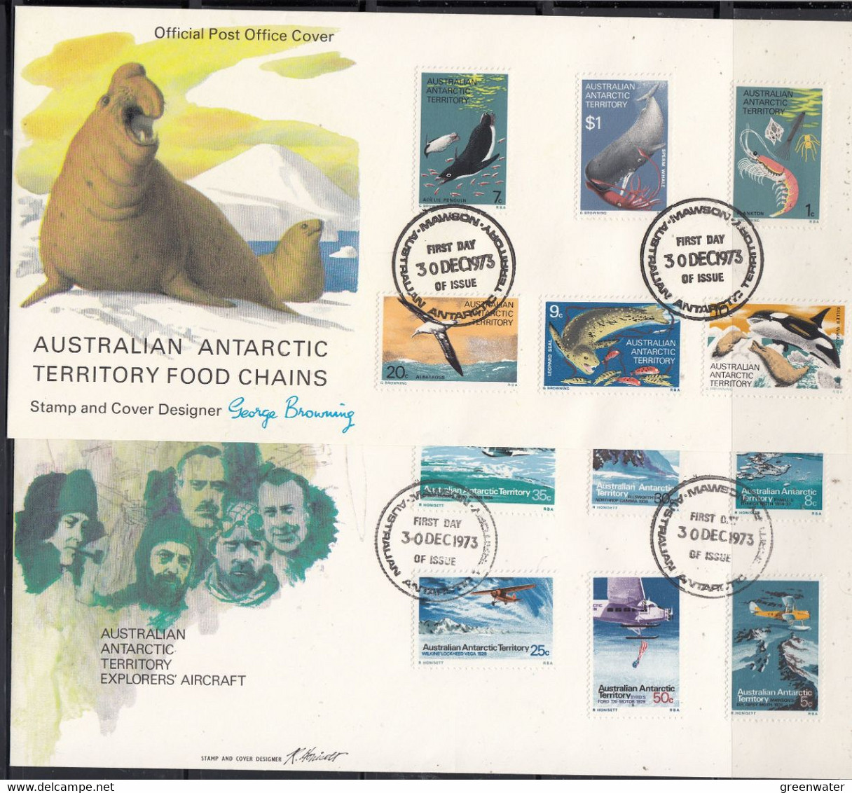 AAT 1973/1974 Definitves 12v 4x2FDC Casey, Davis, Mawson, Macquarie Island (F8661) - FDC