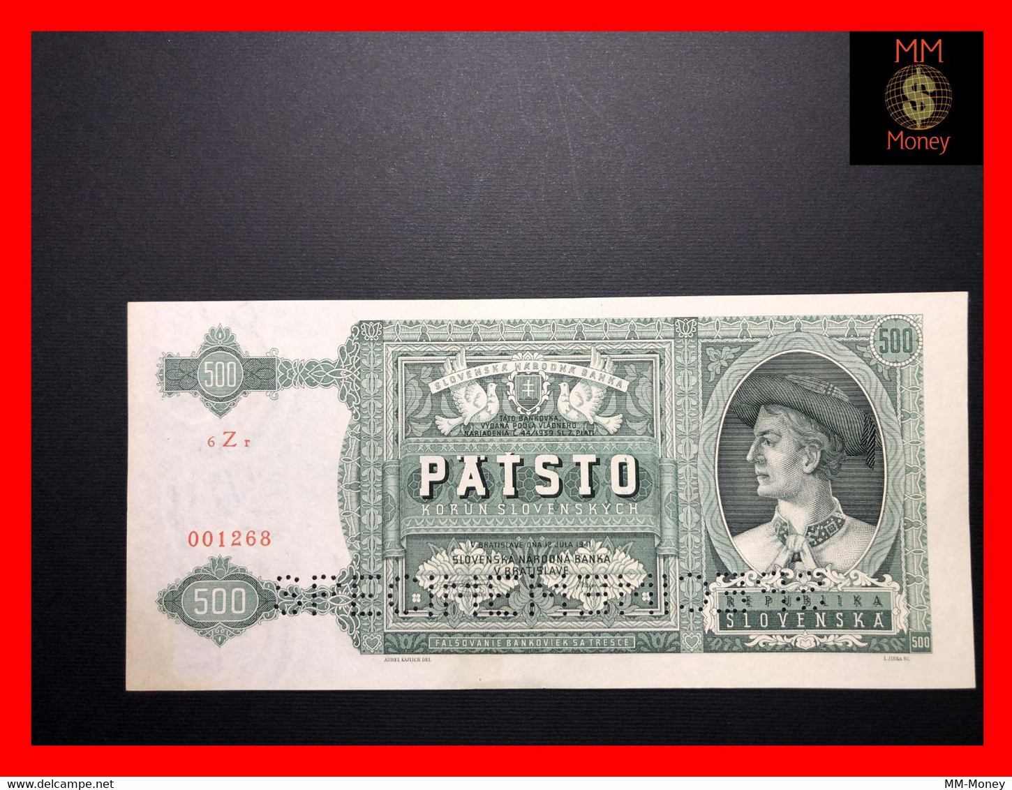 SLOVAKIA 500 Korun 12.7.1941  P. 12 S  Perforated  "specimen"  *scarce Note*   AU + - Eslovaquia