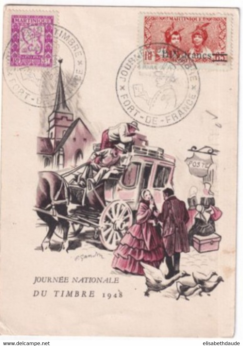 MARTINIQUE - 1948 - CARTE ILLUSTREE JOURNEE DU TIMBRE De FORT DE FRANCE - Briefe U. Dokumente