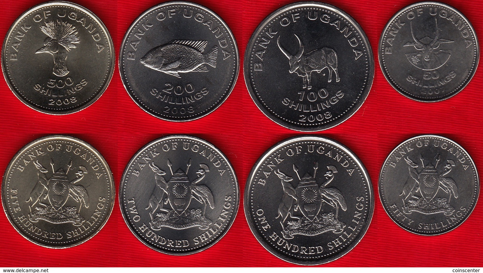 Uganda Set Of 4 Coins: 50 - 500 Shillings 2007-2008 UNC - Oeganda