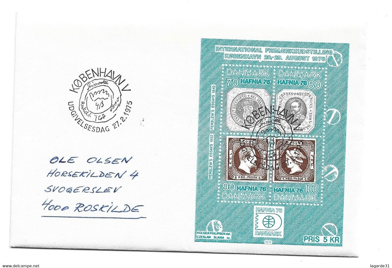 Dänemark, 1975, 580/83 Block 1, Briefmarkenausstellung HAFNIA '76, Kopenhagen Sur Enveloppe - Blocks & Kleinbögen