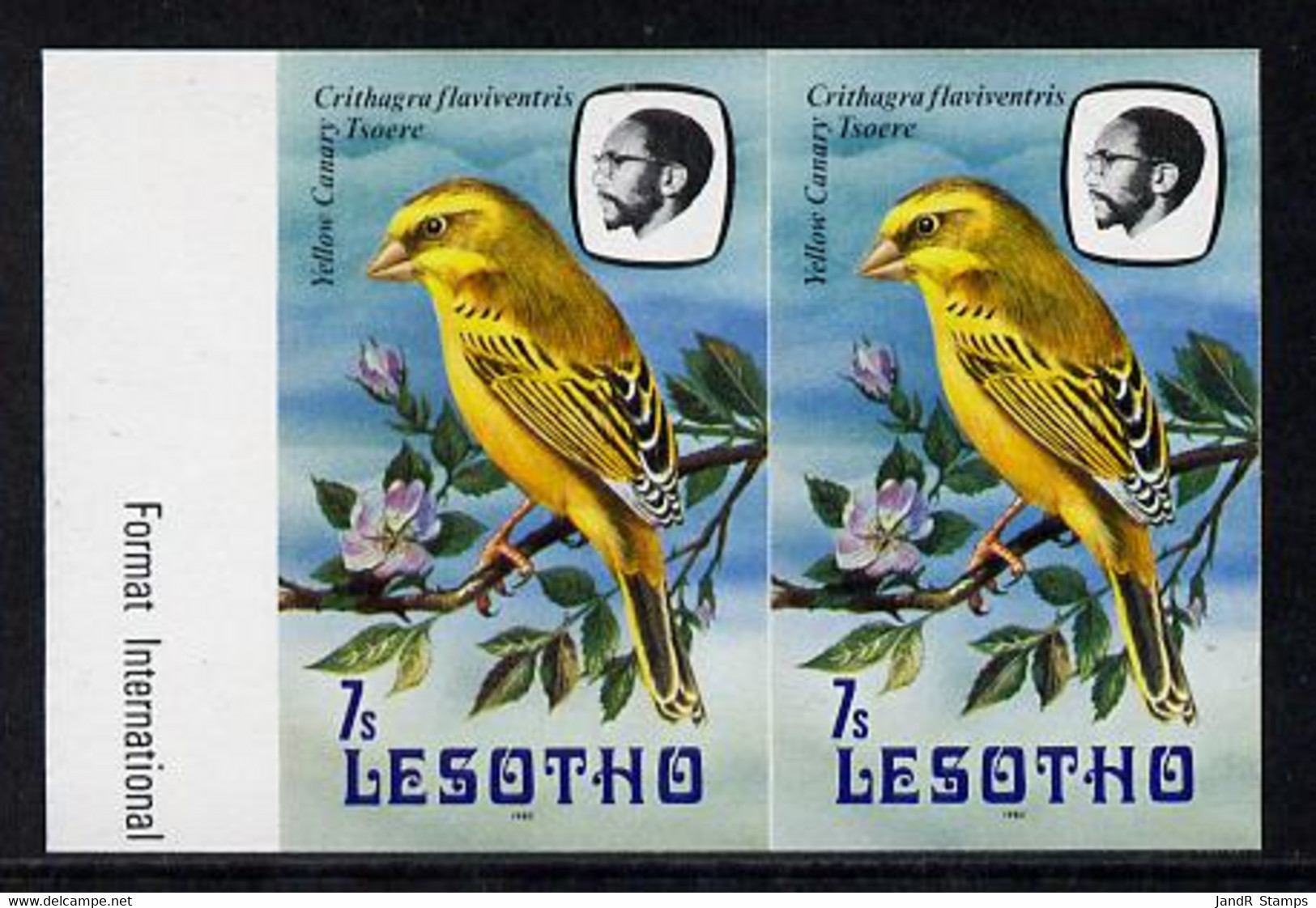 Lesotho 1982 Yellow Canary 7s Def In U/m Imperf Pair* (SG 505) - Lesotho (1966-...)
