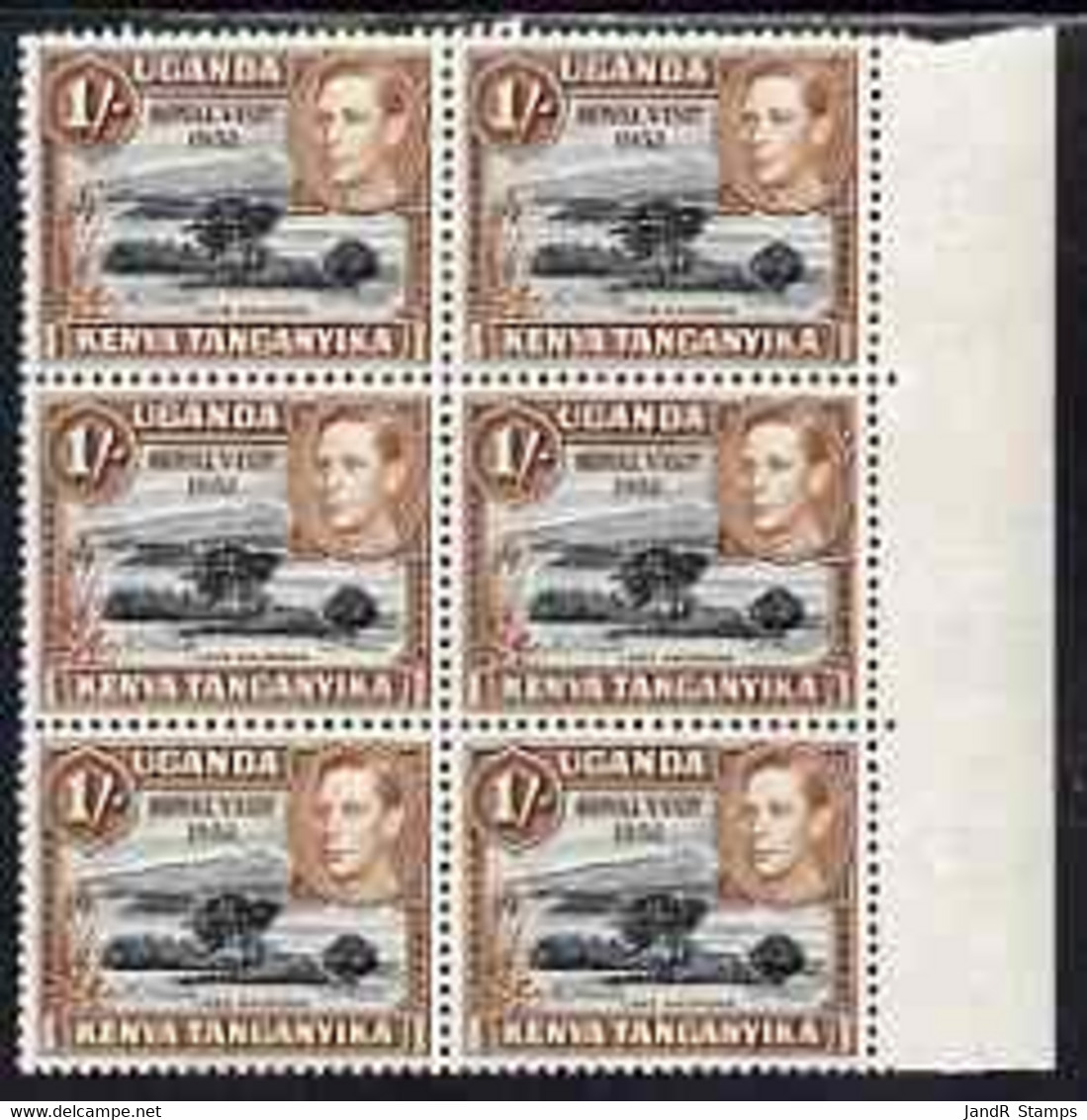 Kenya, Uganda & Tanganyika 1951 KG6 Royal Visit 1s U/m Marg Block, One Stamp With Flaw Through K Of Lake - Other & Unclassified