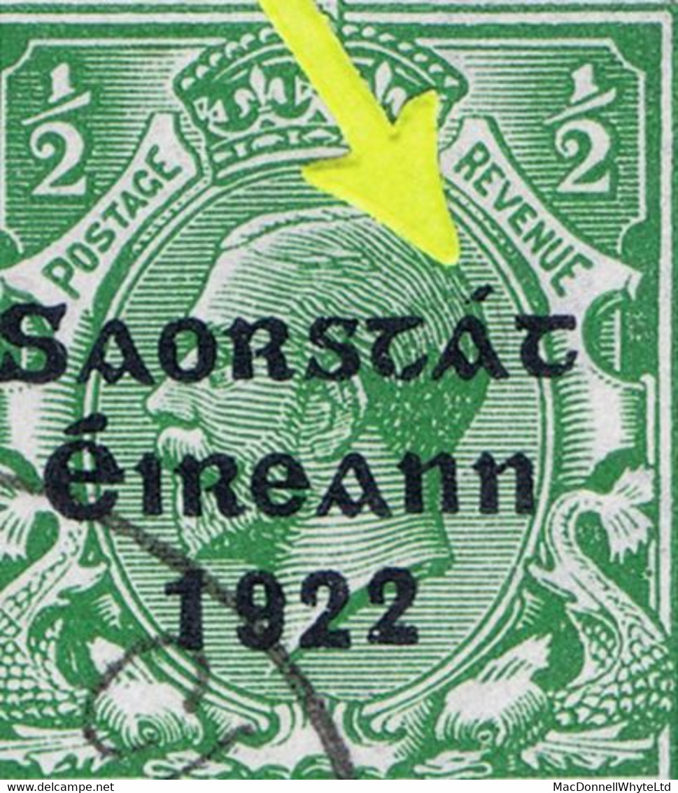 Ireland 1922-23 Thom Saorstat ½d Green Variety "Minute Accent On A" Row 19/4 In A Marginal Vertical Pair Used Cds - Used Stamps