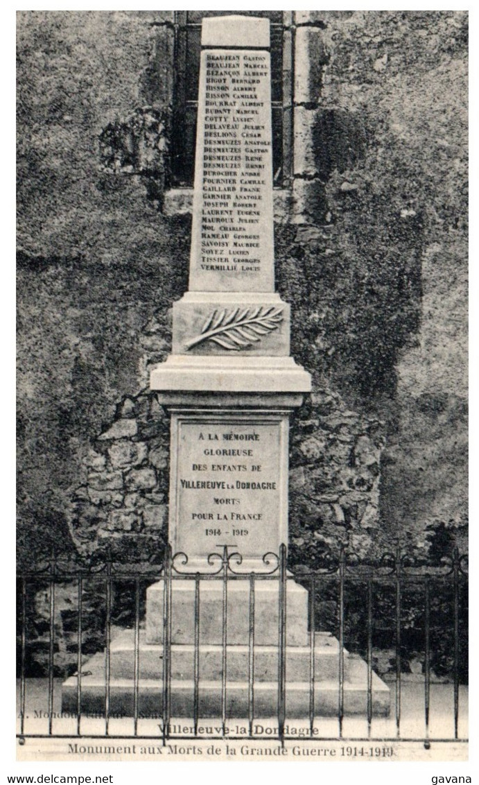 89 VILLENEUVE-la-DORDAGRE - Monument Aux Morts De La Grande Guerre - Villeneuve-la-Dondagre