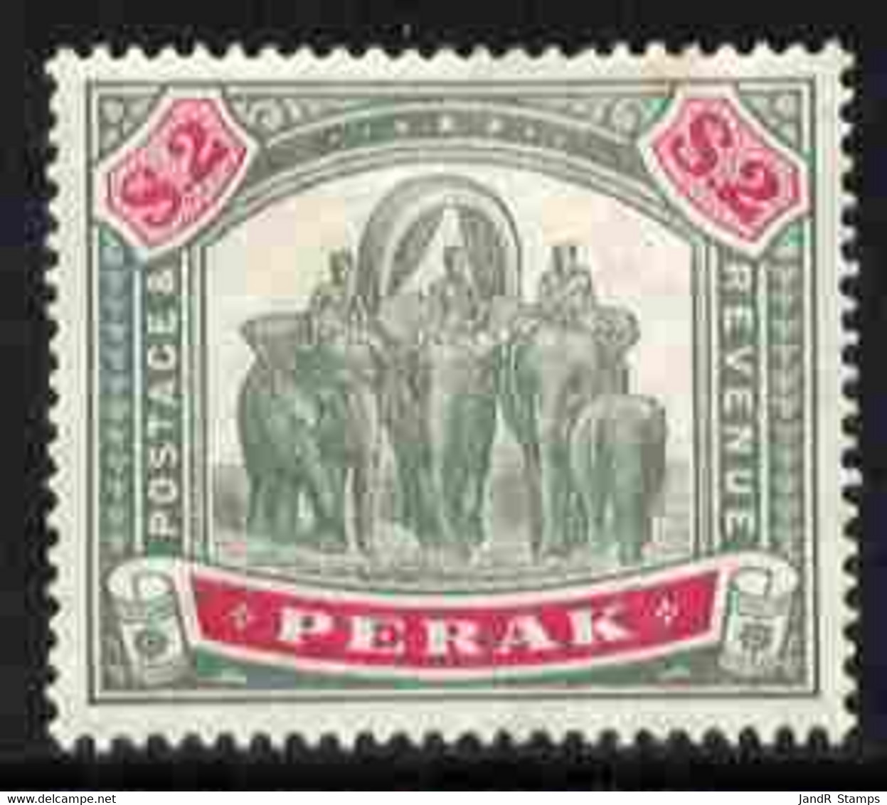 Malaya - Perak 1895-99 Elephants $2 Green & Carmine Mounted Mint SG 77 - Malaya (British Military Administration)