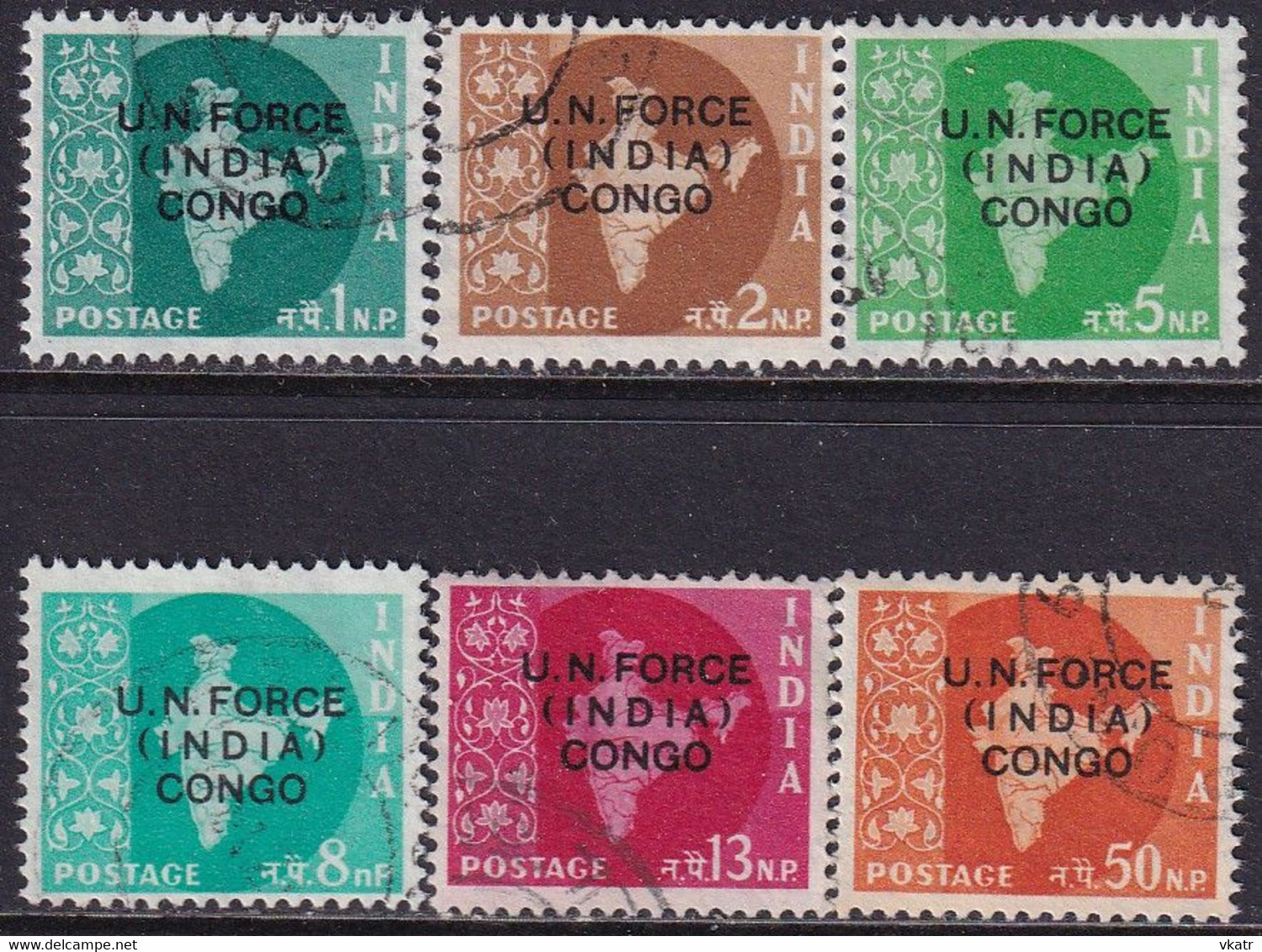 1962 India Stamps Optd U.N. FORCE (INDIA) CONGO SG U1-U6 Used Compl.set - Military Service Stamp