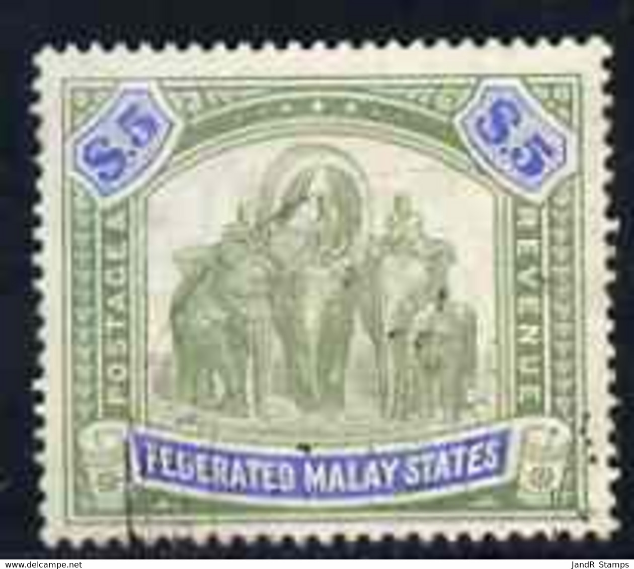 Malaya - Federated Malay States 1904 MCA $5 Green & Blue Well Centred Very Light Cancel SG50 Cat £130 - Malaya (British Military Administration)