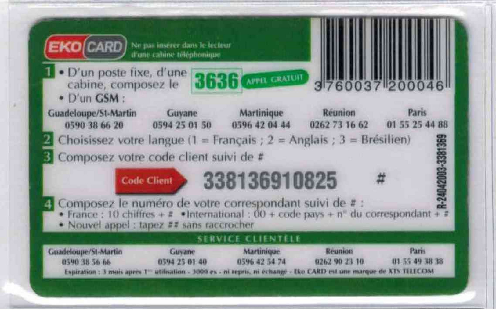 EKO CARD - COPAL - 5 € - Version Tirage : 3.000 Exemplaires - Type Numéro Verso 1 - Voir Scans - Antillas (Francesas)