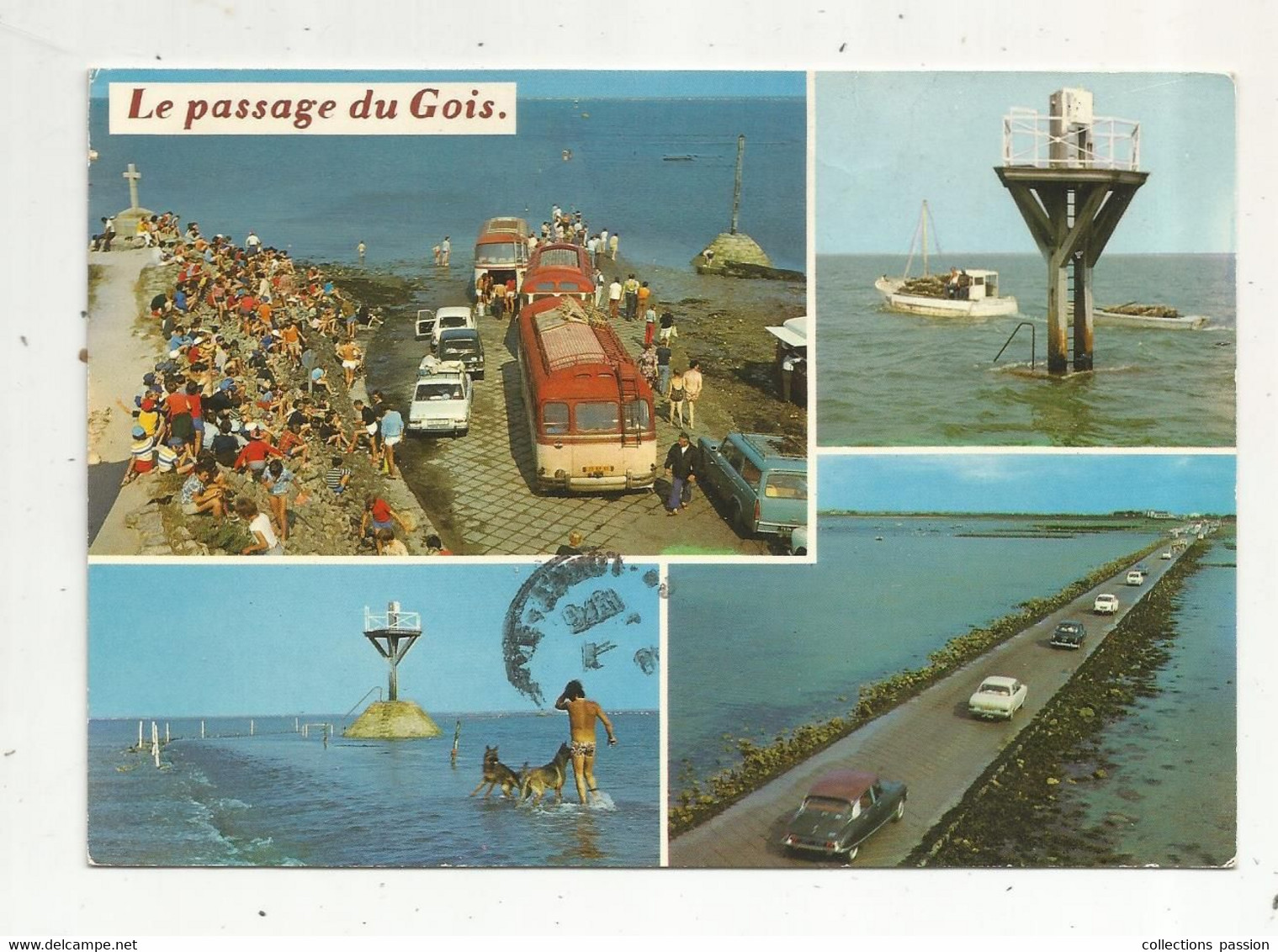 Cp , Automobiles ,bus & Autocar, Le Passage Du Gois , Multivues , 85 ,ILE DE NOIRMOUTIETR ,voyagée 1976 - Autobus & Pullman