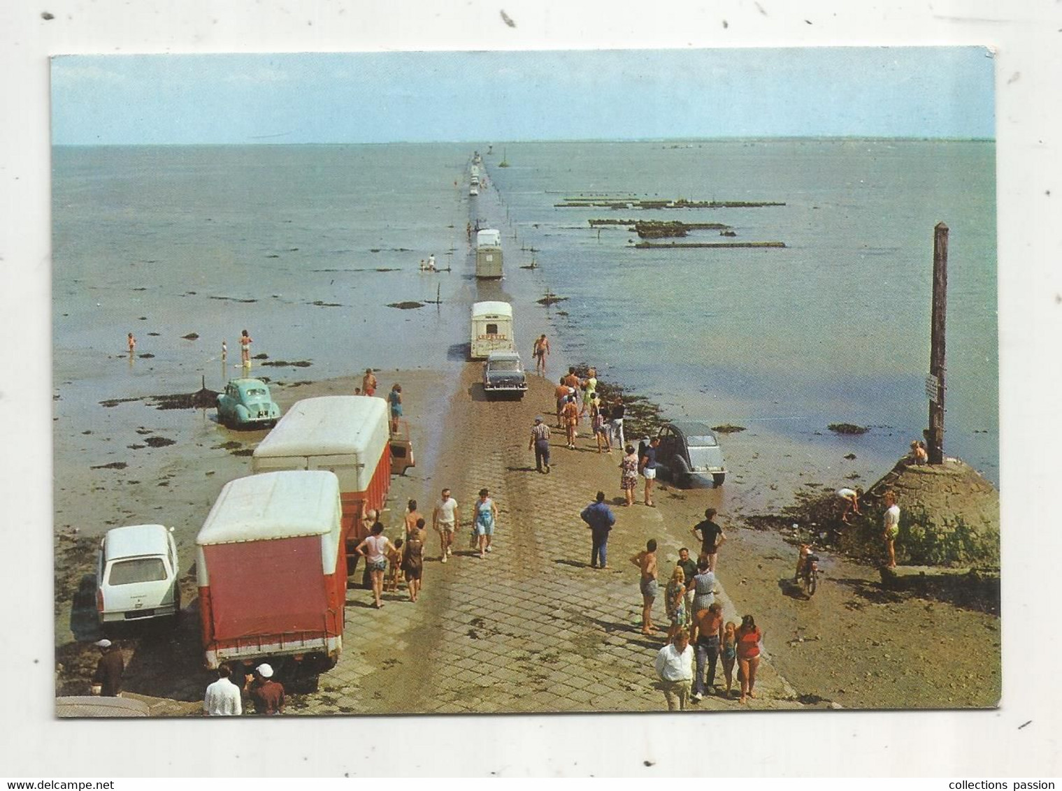 Cp , Automobiles , Citroen 2cv.., Camion ,camionnette, Le Passage Du Gois , 85 ,ILE DE NOIRMOUTIETR ,voyagée 1980 - PKW