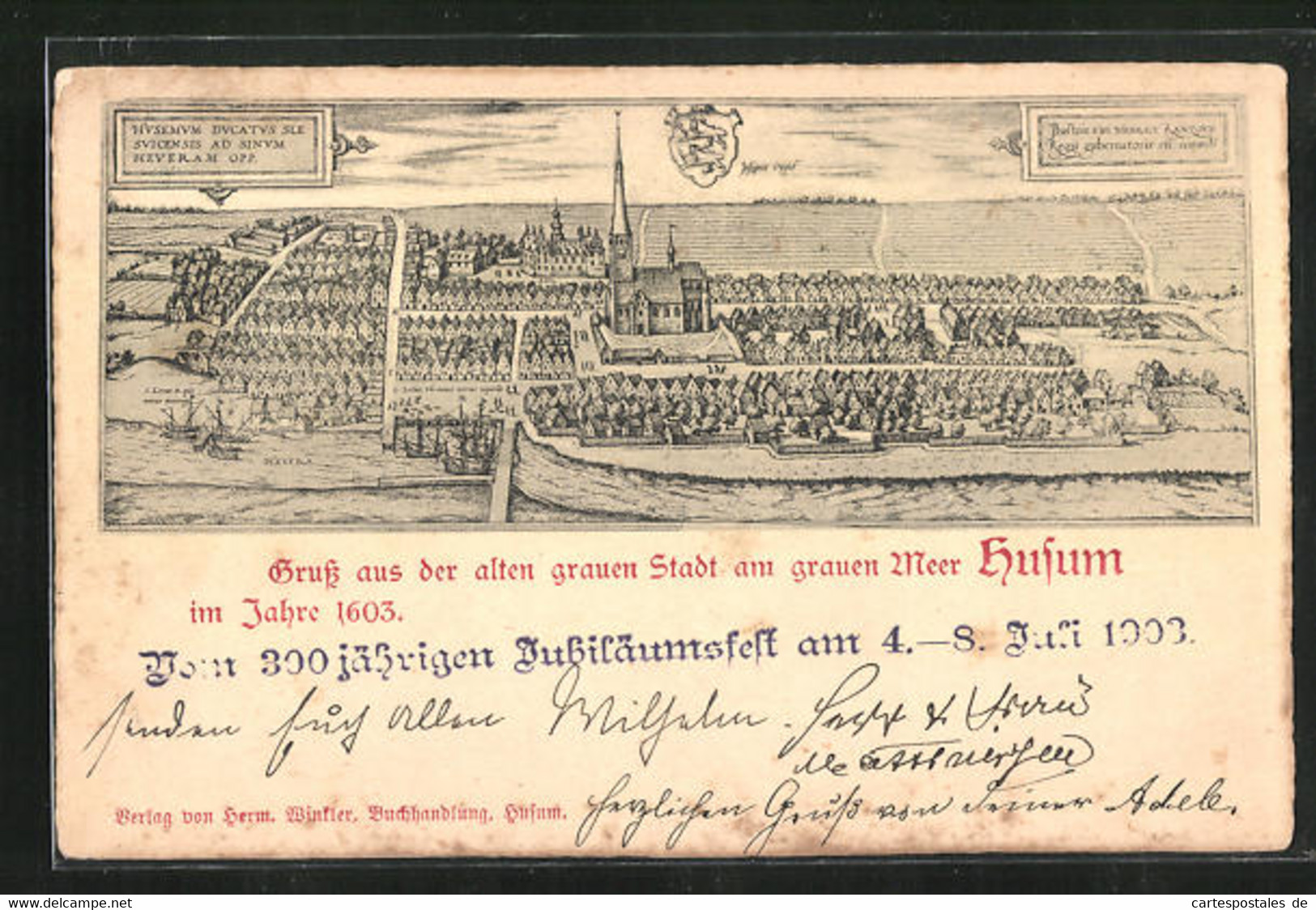 Künstler-AK Husum, Alte Künstlerrische Darstellung Von Der Stadt 1603 - Husum