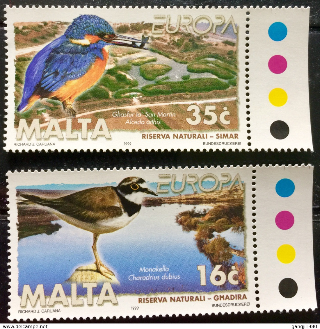 MALTA 1999 MNH STAMP ON EUROPA, NATIONAL PARK, BIRDS & WATER IMAGE  WITH COLOUR CODE2 DIFFERENT STAMPS - Malte