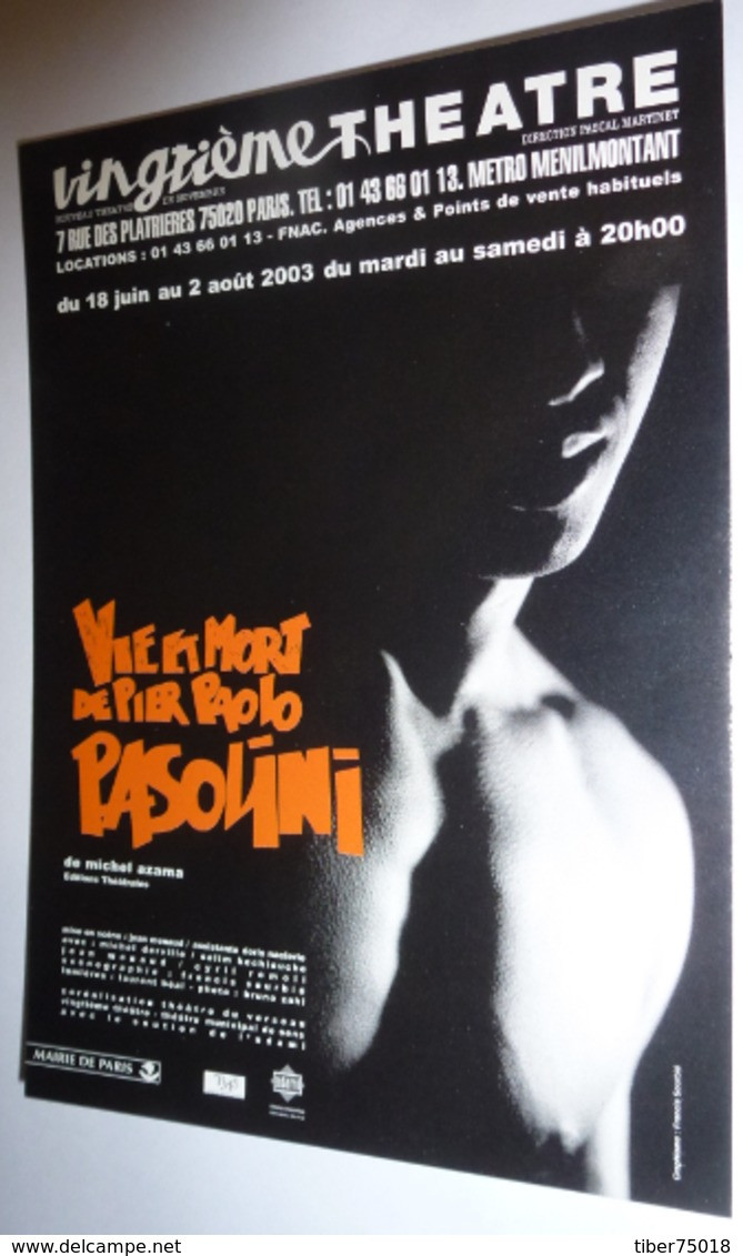 Carte Postale "Cart'Com" (2003) - Vie Et Mort De Pier Paolo Pasolini (de Michel Azama) Vingtième Théâtre - Advertising