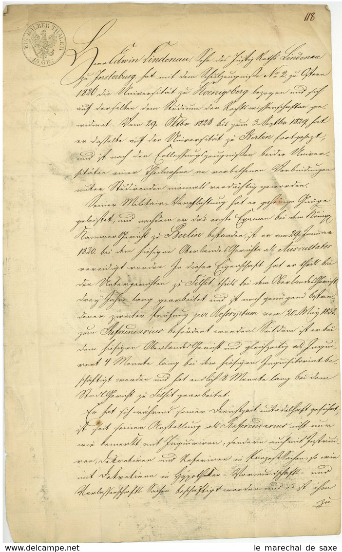 Insterburg 1836 Tschernjachowsk Russland Ostpreußen Dokument Oberlandesgericht Lindenau Fiskalstempel - Manuscripts