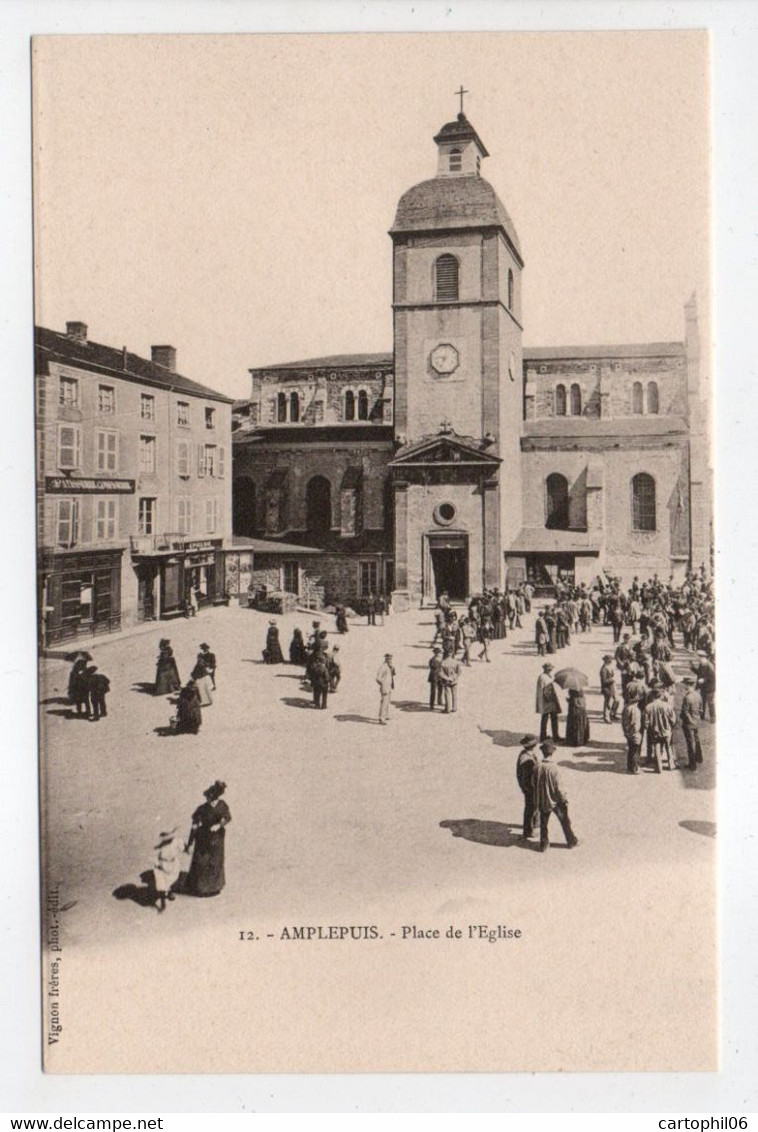 - CPA AMPLEPUIS (69) - Place De L'Eglise (belle Animation) - Photo-Edition Vignon N° 12 - - Amplepuis