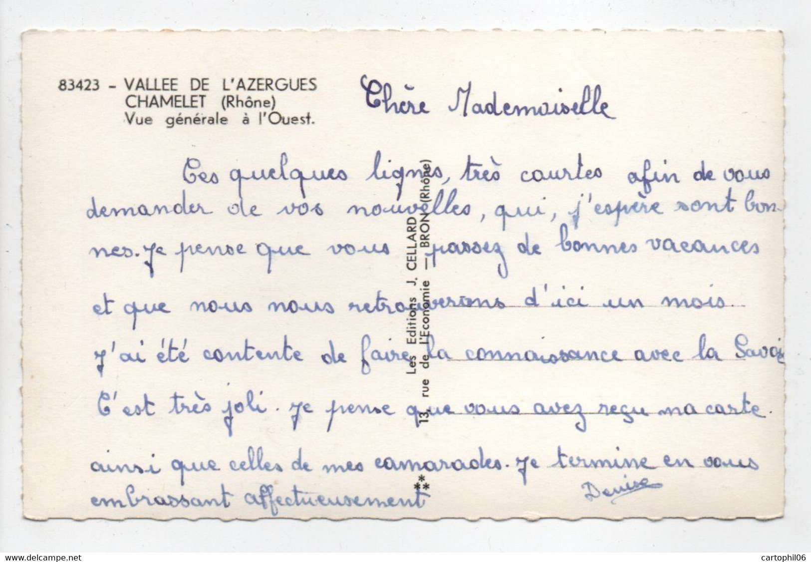 - CPSM CHAMELET (69) - Vue Générale à L'Ouest - Editions CELLARD 83423 - - Andere & Zonder Classificatie