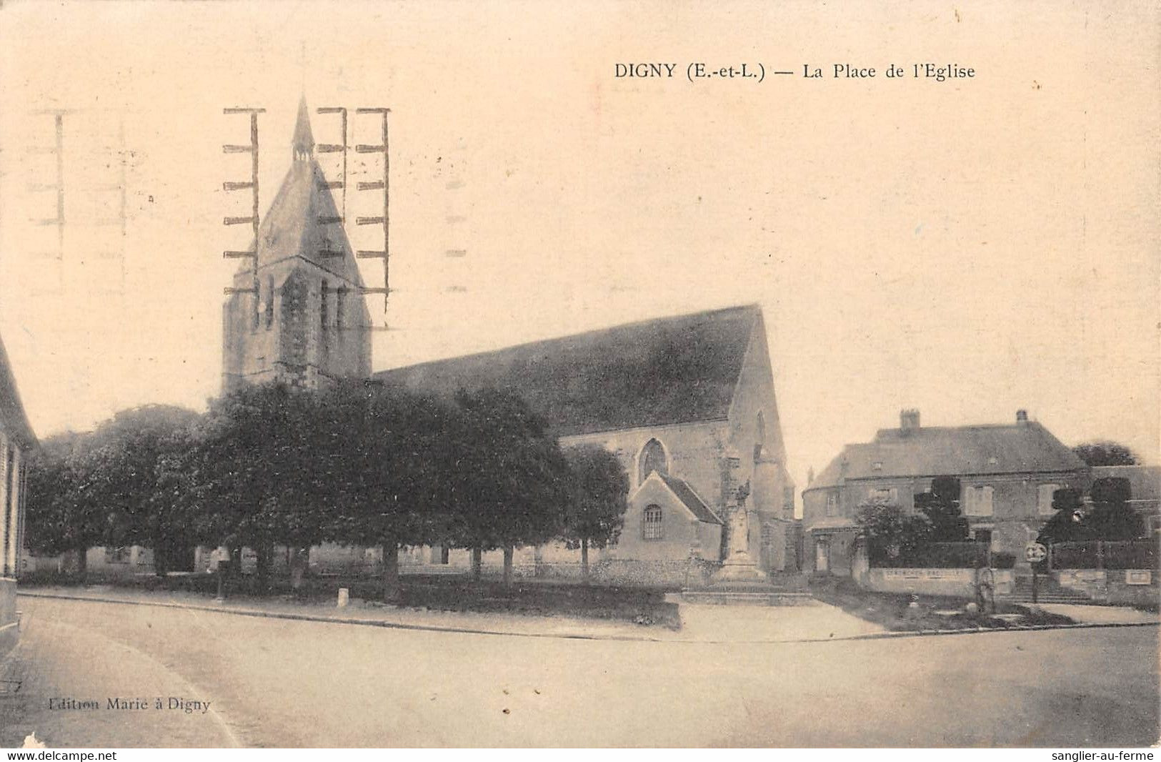 CPA 28 DIGNY LA PLACE DE L'EGLISE - Autres & Non Classés