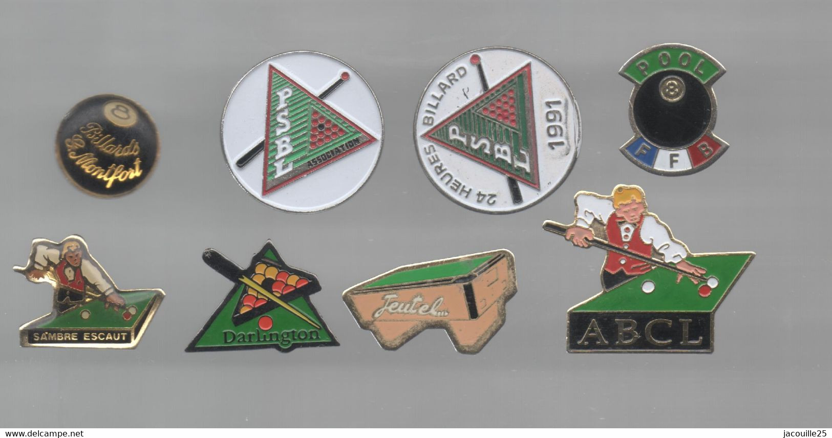 PINS PIN'S BILLARD 593 SNOOKER JEUTEL ABCL SAMBRE MEUSE FFB DARLIGTON MONTFORT  LOT 8 PINS - Billard