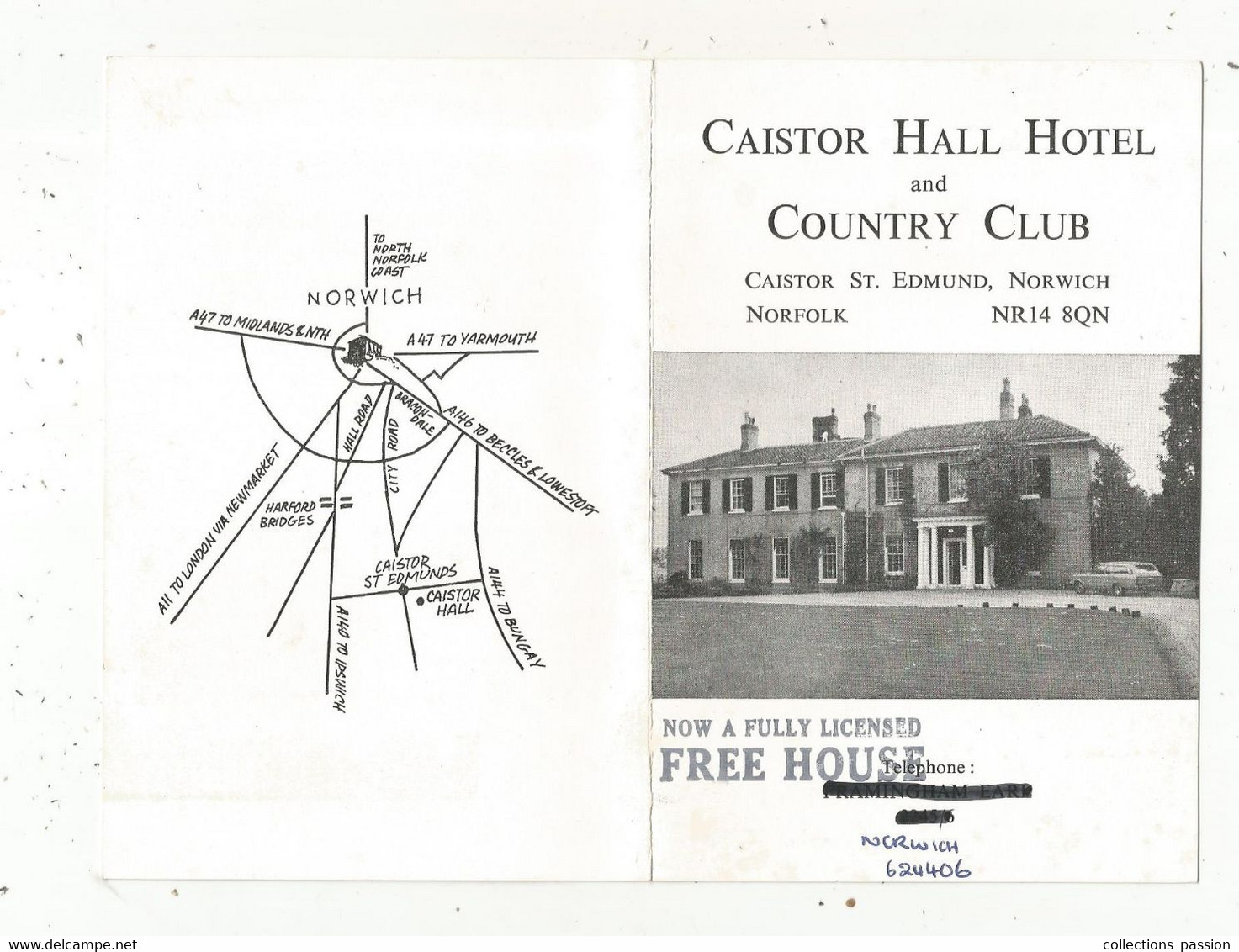 Publicité , Dépliant 4 Pages, CAISTOR HALL HOTEL And COUNTRY CLUB ,NORWICH,NORFOLK , 4 Scans , Frais Fr 1.65 E - Advertising