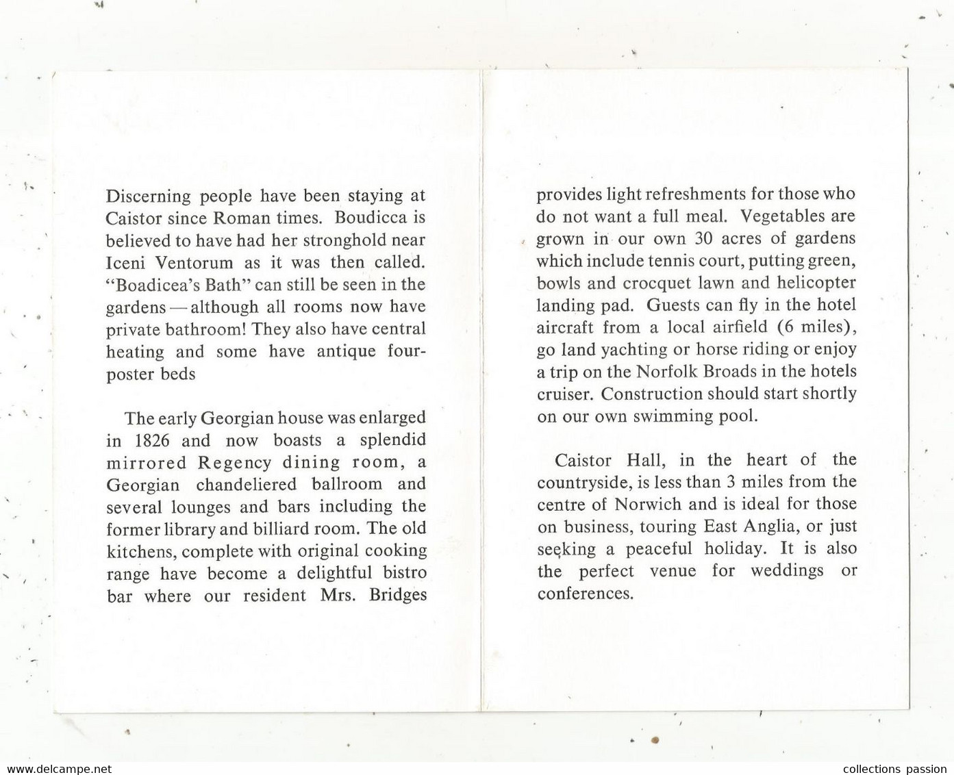 Publicité , Dépliant 4 Pages, CAISTOR HALL HOTEL And COUNTRY CLUB ,NORWICH,NORFOLK , 4 Scans , Frais Fr 1.65 E - Advertising