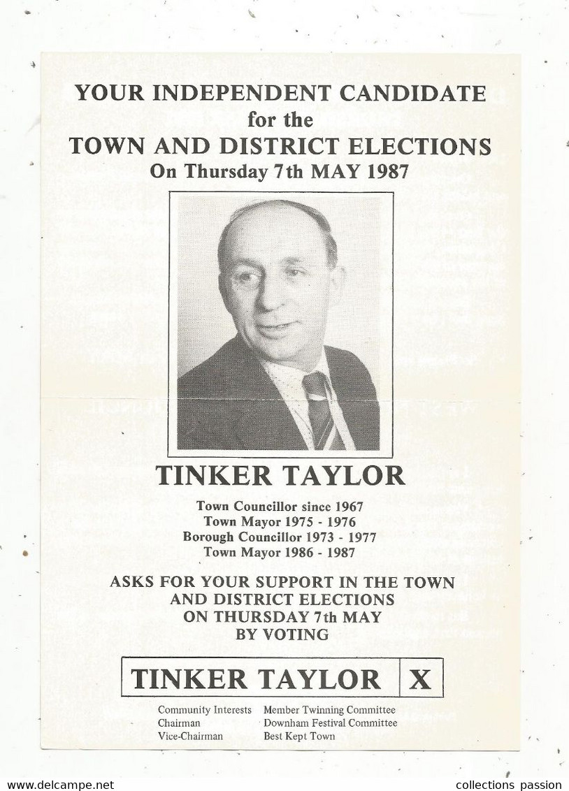 Publicité Politique , West Norfolk District Concil ,1987 ,Angleterre , TINKER TAYLOR , 2 Scans , Frais Fr 1.75 E - Advertising