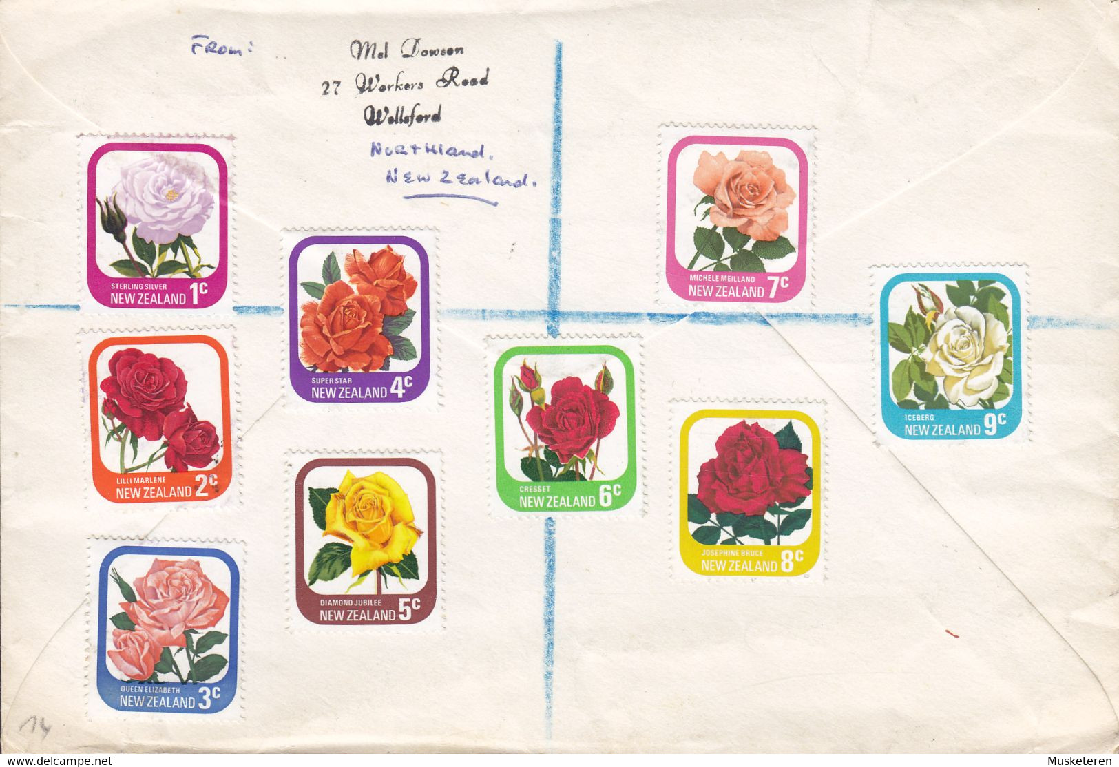 New Zealand AIR MAIL & Registered Labels WELLSFORD 1976 Cover Brief DDR Germany Block 2 Miniature Sheet & 10x Roses - Cartas & Documentos