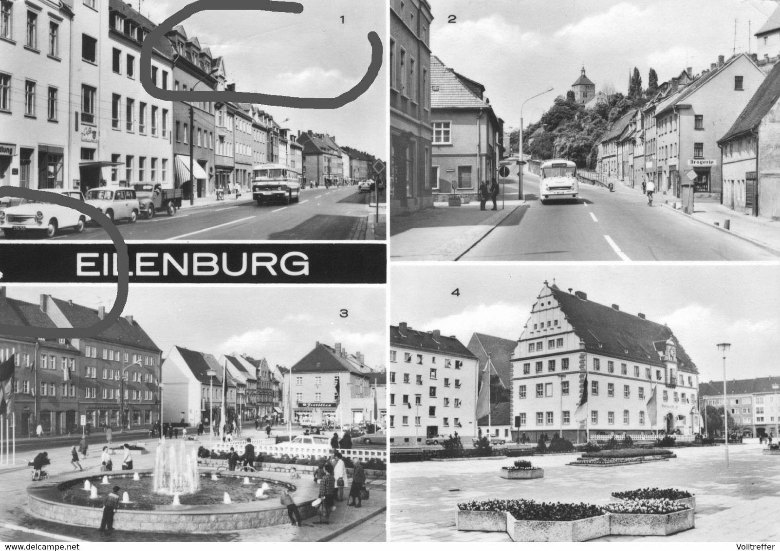 DDR Mehrbild AK 1979 Eilenburg, Bergstr. Markt, Leipziger Str. , Rathaus - Eilenburg