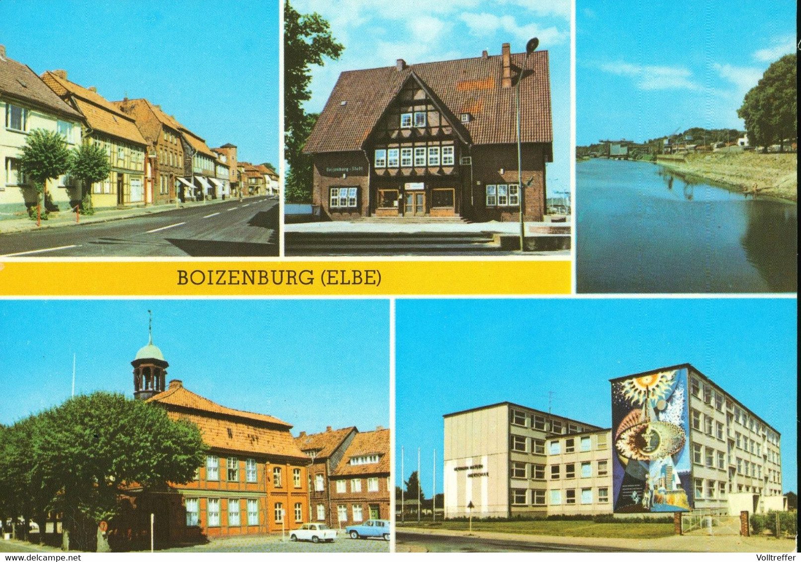 DDR Mehrbild AK 1978 Boizenburg Clara-Zetkin-Str. Hafen VEB, Rathaus, Oberschule - Boizenburg