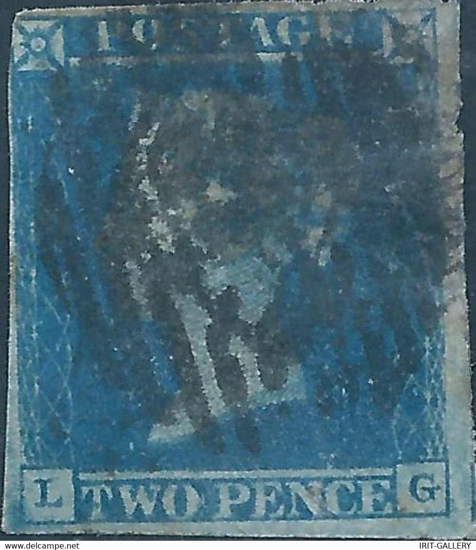 Great Britain-ENGLAND,1841 Queen Victoria,White Line Below "POSTAGE" & Above"TWO PENCE",dark Blue,IMPERF,Used - Used Stamps