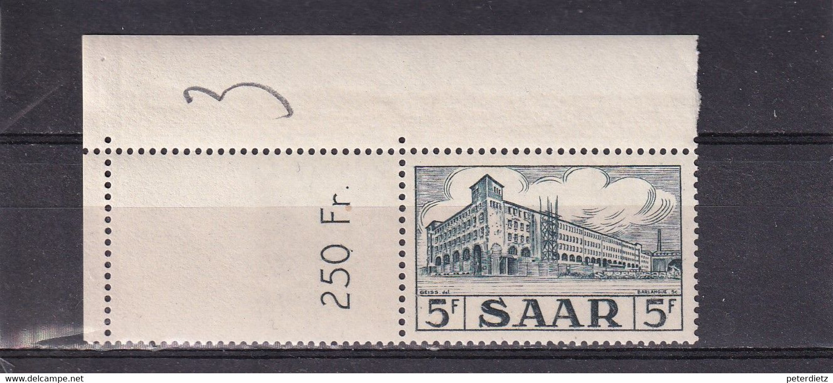 SAAR 1952 HAUPTPOST SAARBRÜCKEN Mi 322 ** BOGENECKE SUMMENZÄHLER POSTFRISCH - Neufs