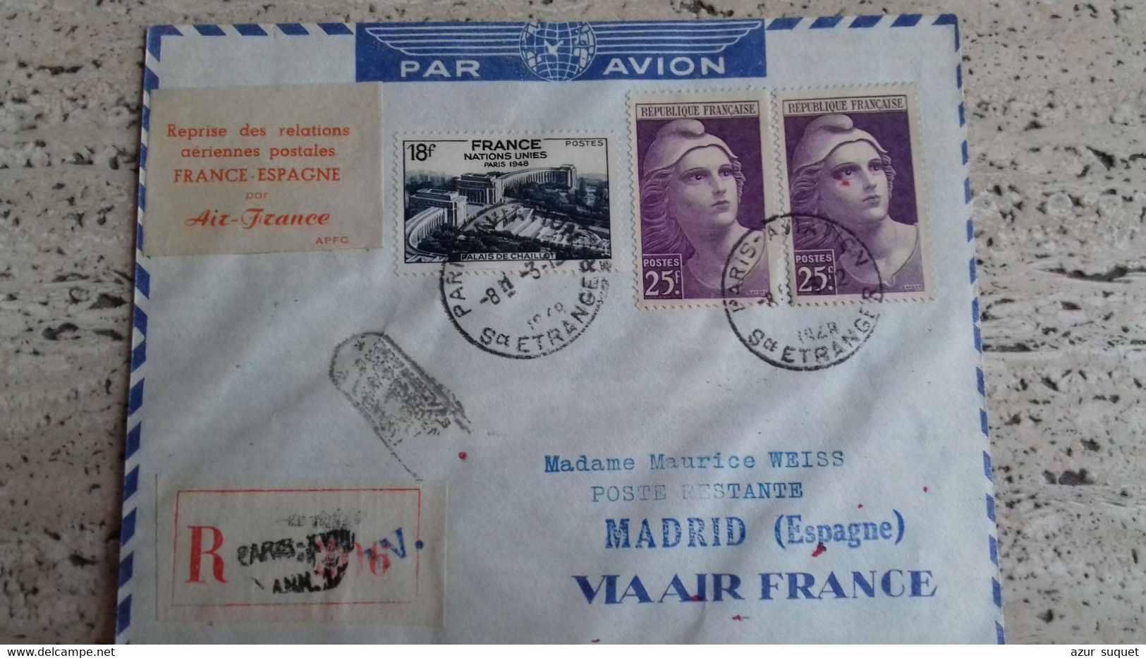 PLI DE PARIS AVIATION POUR MADRID ESPAGNE /REPRISE DES RELATIONS AERIENNES POSTALES / 1948 - Other & Unclassified