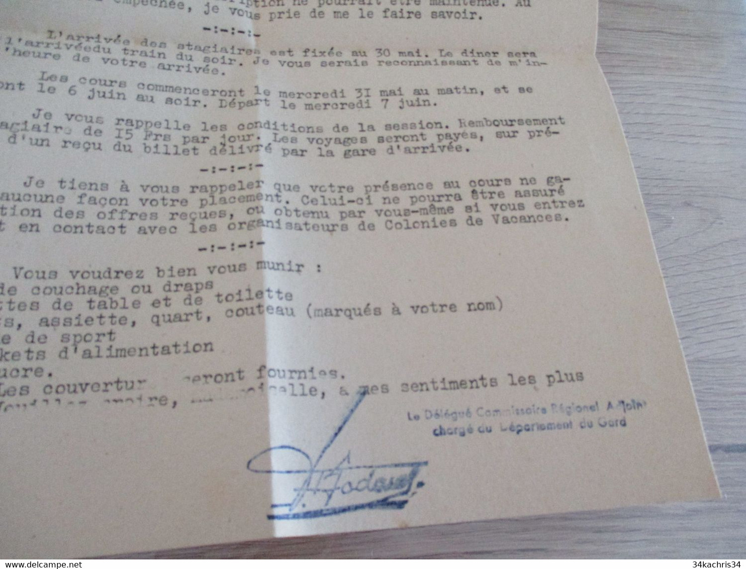 Etat Français Régime De Vichy Nîmes 23/05/1944 Session De Monitrice De Colonies De Vacances - Dokumente