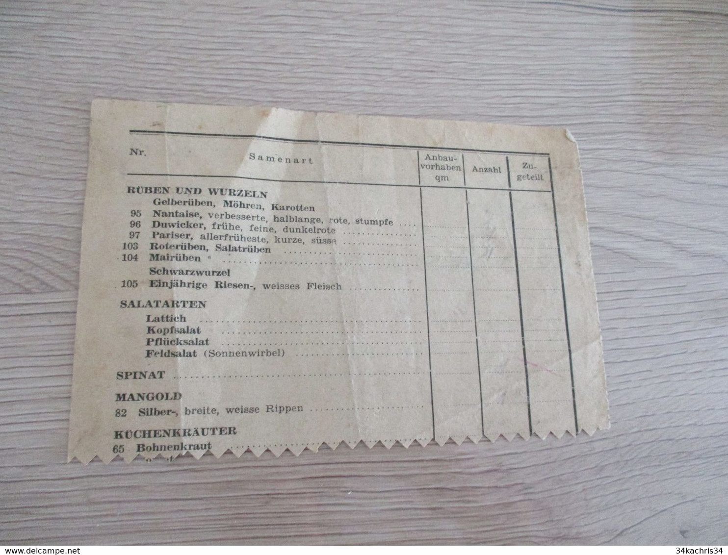 Bezugsbescheinigung über Sämereien Certificat D'achat De Graines Kolmar Colmar  Guerre 39/45 - Documenten