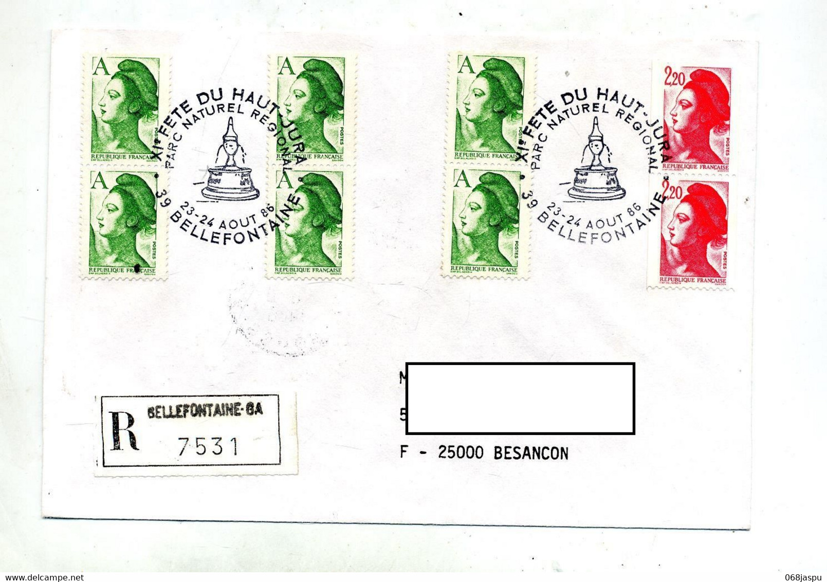 Lettre Recommandée Bellefontaine Fete Du Haut Jura - Manual Postmarks