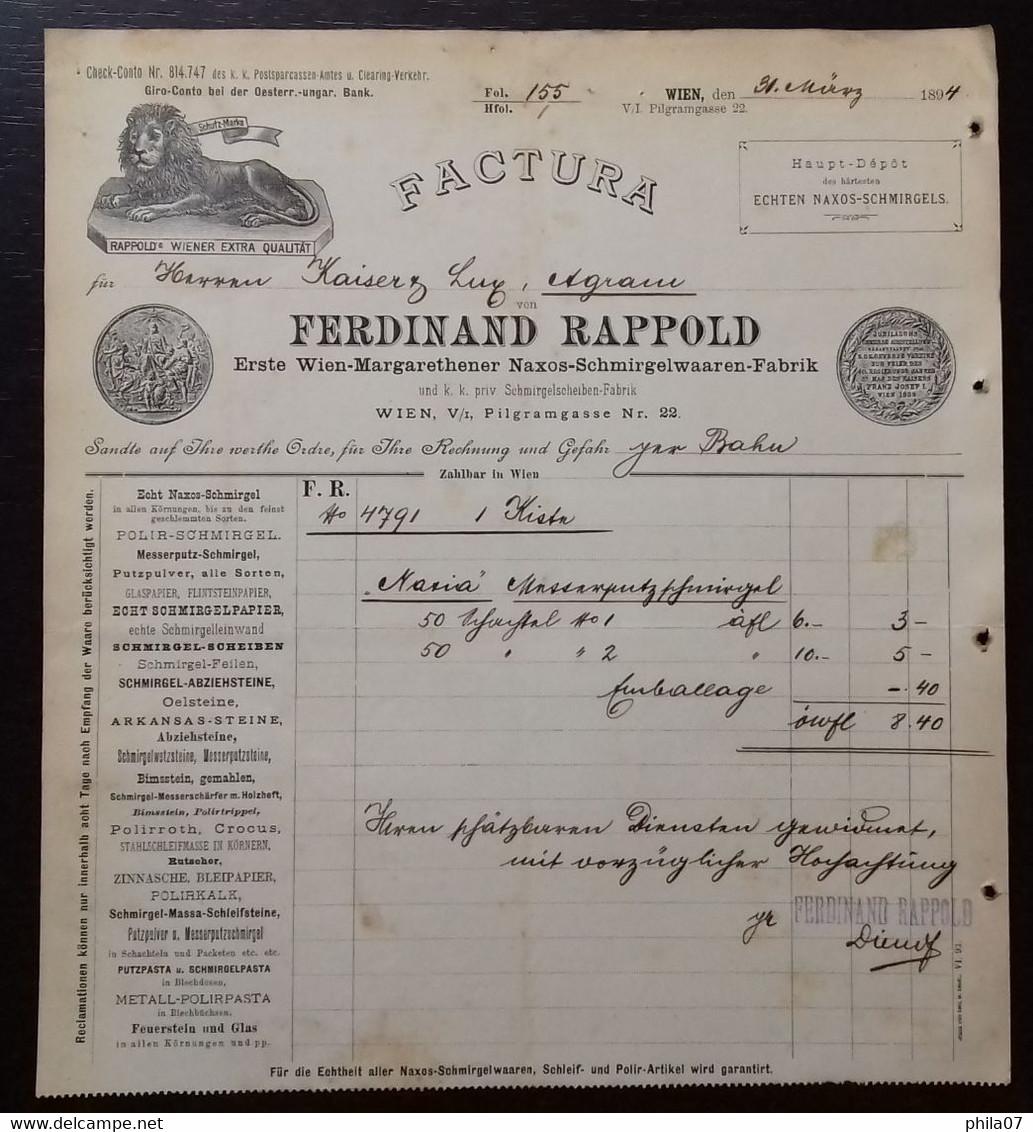 Sandpaper - Ferdinand Rappold, Erste Wien-Margarethener Naxos-Schmirgelwaaren-Fabrik, 1894. - Andere & Zonder Classificatie