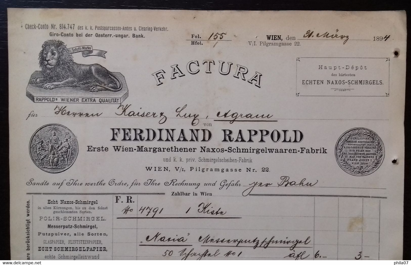 Sandpaper - Ferdinand Rappold, Erste Wien-Margarethener Naxos-Schmirgelwaaren-Fabrik, 1894. - Other & Unclassified