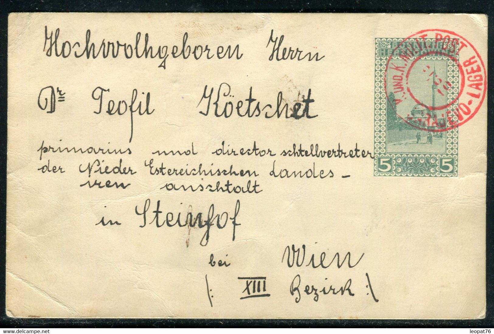 Bosnie Herzegovine - Entier Postal De Sarajevo Pour Wien En 1910 Avec Oblitération Rouge Militaire - Ref J 33 - Bosnia Erzegovina