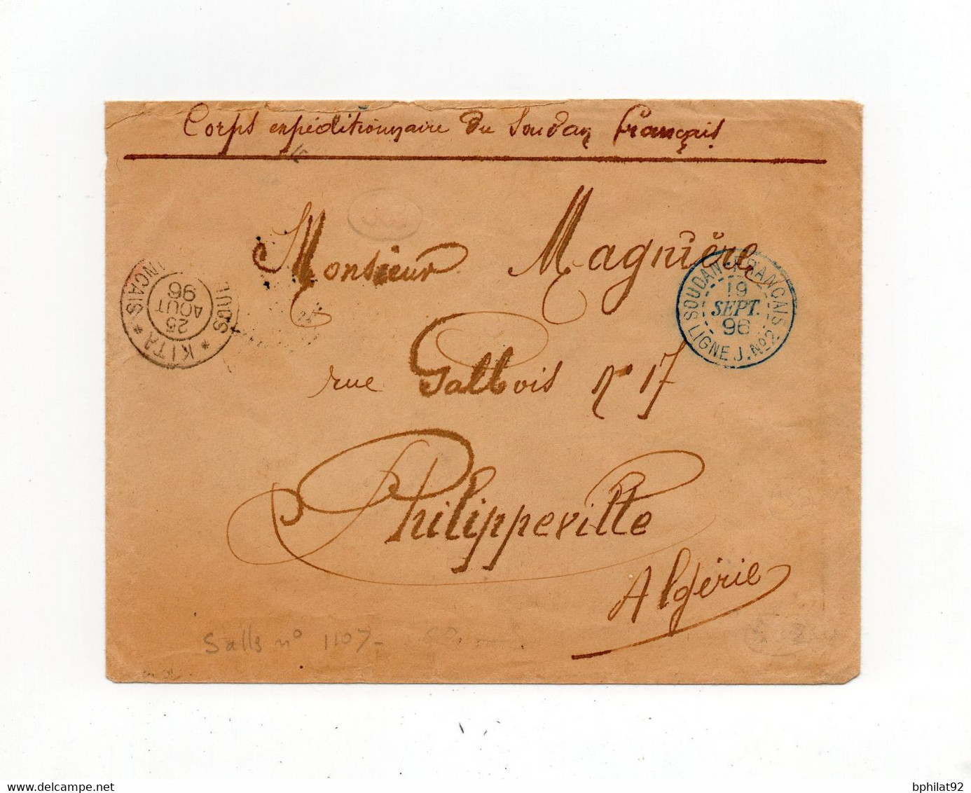 !!! CORPS EXP DU SOUDAN, LETTRE DE KITA DE 1896 POUR L'ALGERIE. FRAPPE SUPERBE - Lettres & Documents