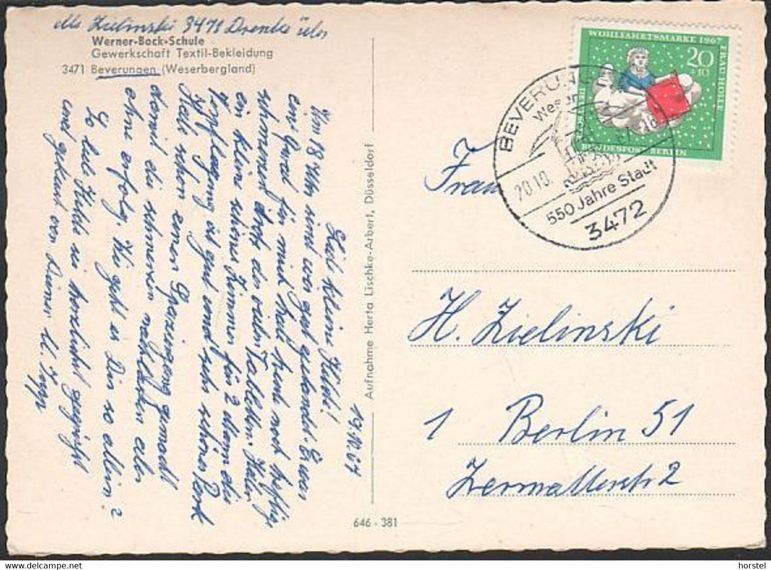 D-37688 Beverungen - Werner-Bock-Schule - Gewerkschaft Textil Bekleidung - Nice Stamp - Beverungen