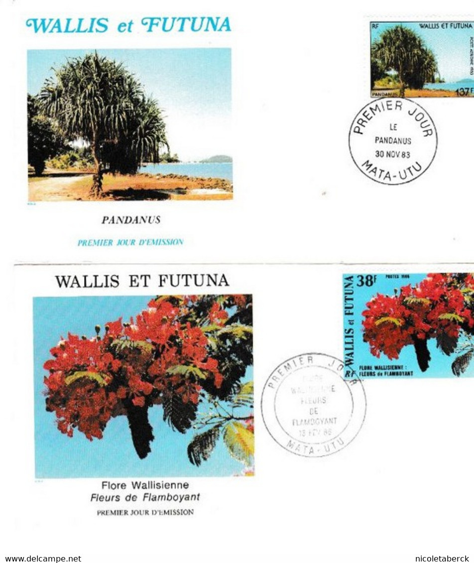 FDC , Wallis -et-Futuna , Lot De 2 , Thématique Flore,1983/86 - Briefe U. Dokumente