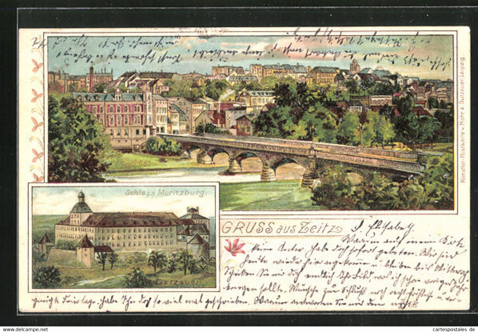 Lithographie Zeitz, Panorama Und Schloss Moritzburg - Zeitz