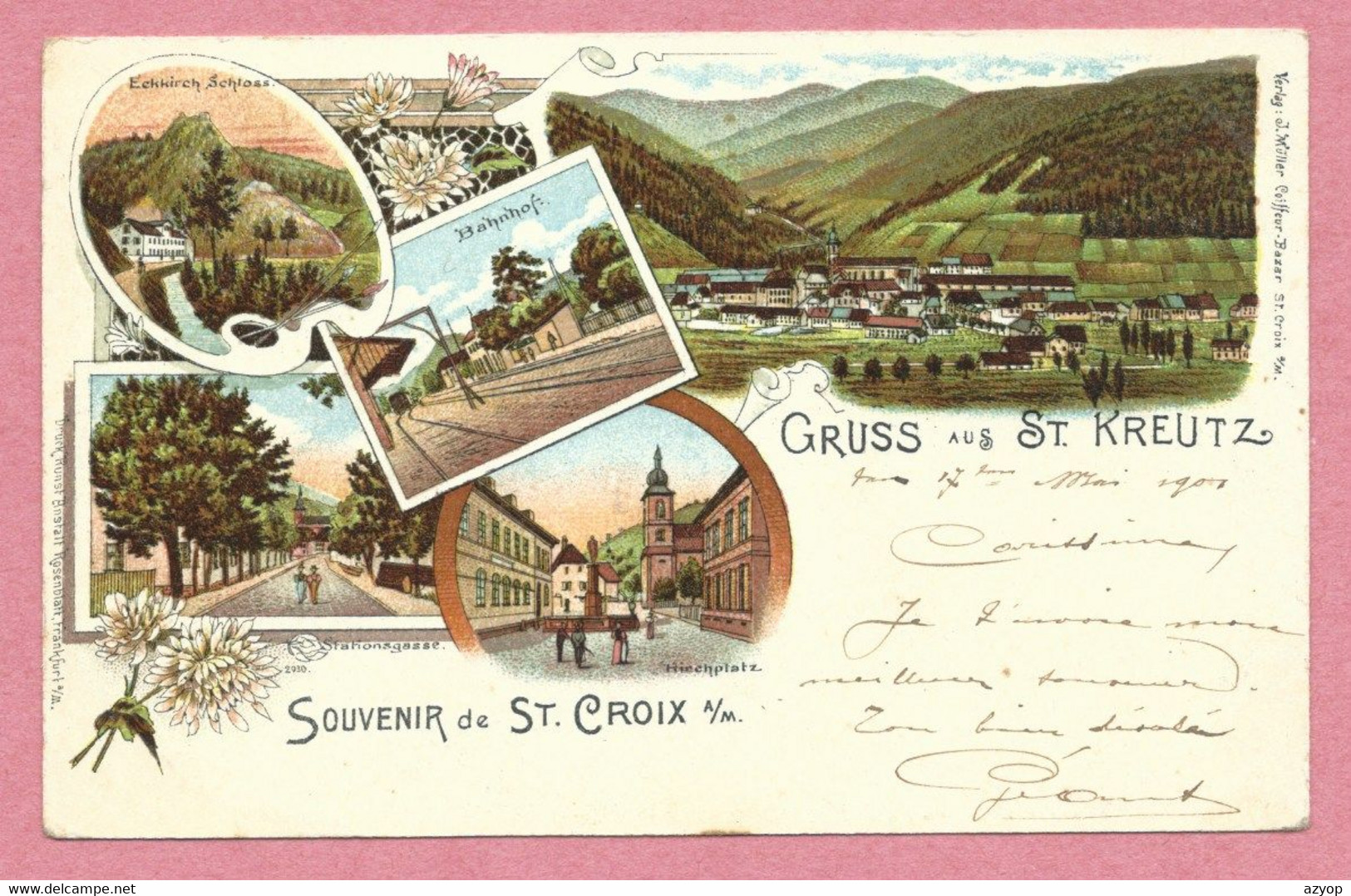 68 - GRUSS Aus St. KREUTZ - Ste CROIX Aux MINES - Litho Couleur Multivues - Bahnhof - Gare - Sainte-Croix-aux-Mines