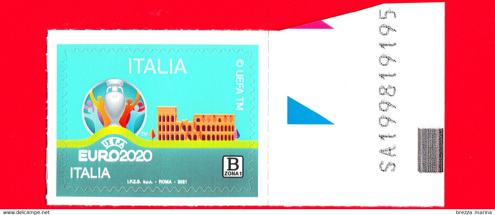 Nuovo - MNH - ITALIA - 2021 - UEFA EURO 2020 Italia - Calcio – Logo -  B Zona 1 - Alfanumerico - 2021-...: Nieuw/plakker