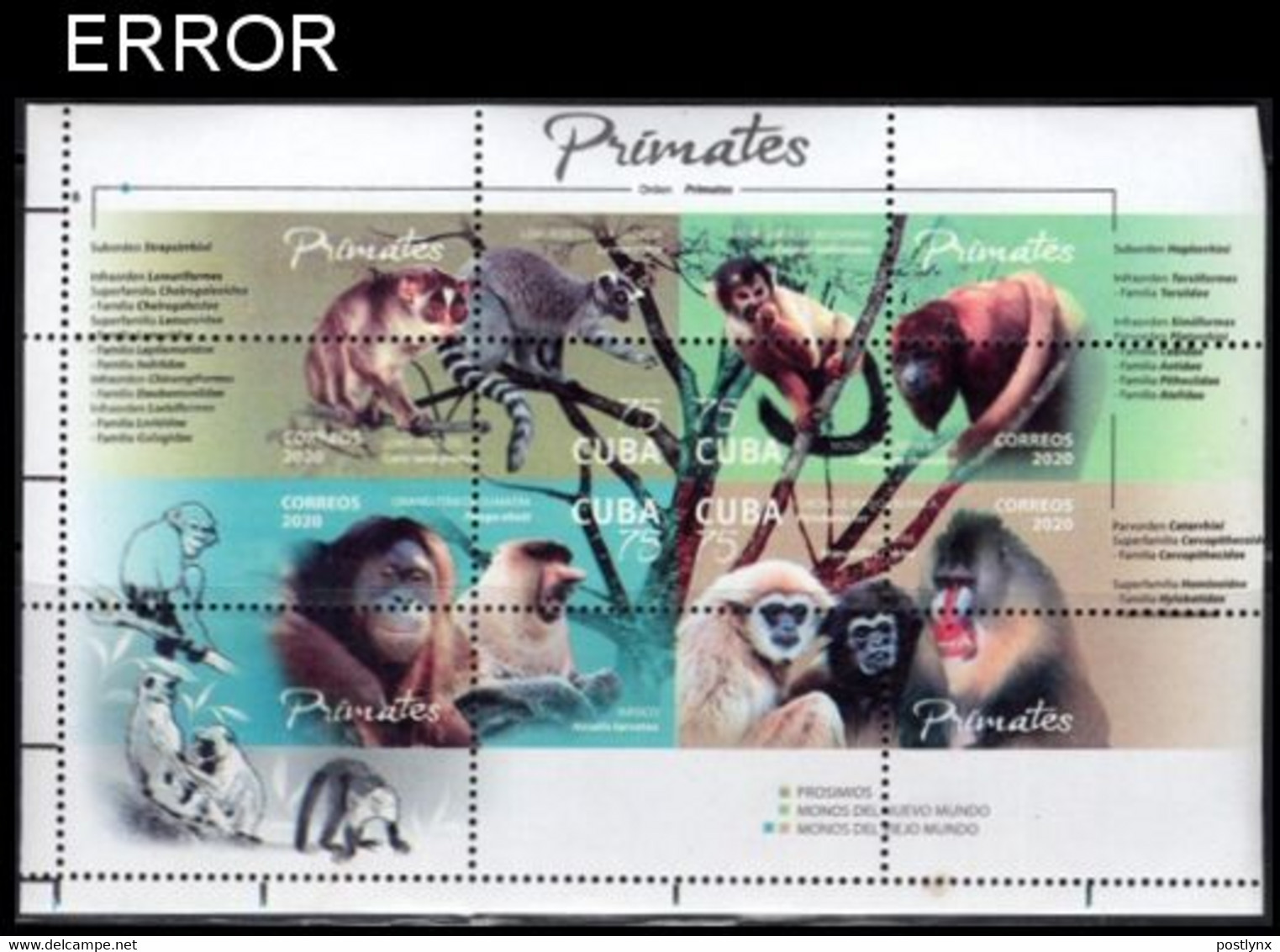 CUBA 2020 Apes Monkeys Sheetlet C ERROR: Perf. - Non Dentelés, épreuves & Variétés